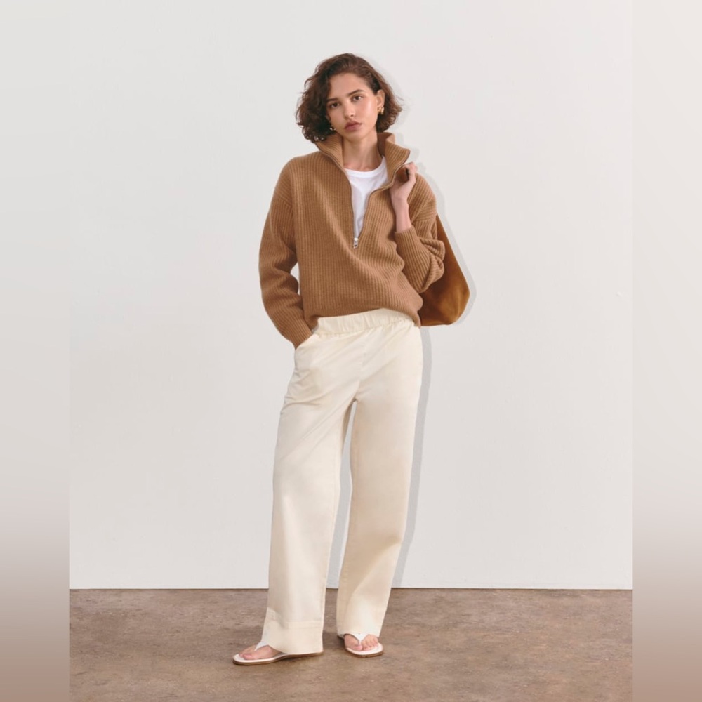 Everlane The Easy Pant Small Organic Cotton Elastic Waist Cream Wide Leg